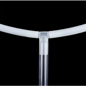 Close-up detail of plastic T-joint connector for balloon arch circle stand, durable and sturdy structure.