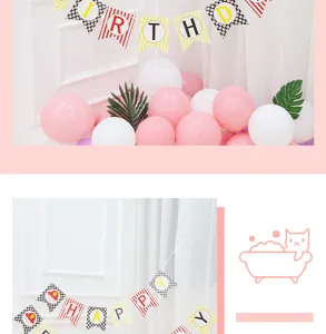 Kids birthday party decoration paper banner set with cute cartoon letter flags for celebration