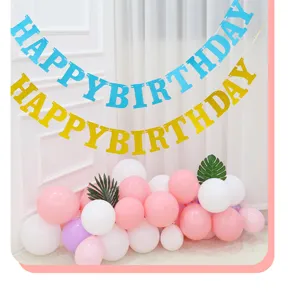 Glitter birthday banner uppercase letters paper garland party hanging decoration balloons