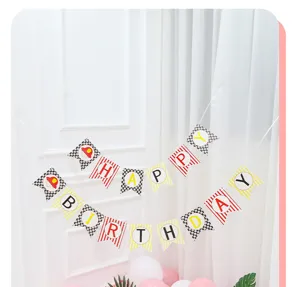 Colorful happy birthday paper pull flags banner for kids first birthday party decoration supplies.