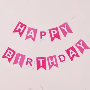 Roze witte zwaluwstaart vlaggenlijst met Happy Birthday letters voor feestdecoratie