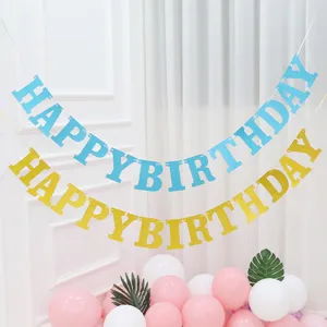 Glitter paper birthday banner Happy Birthday hanging sign party decoration supplies set.