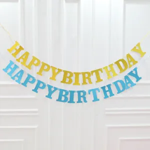Glitter paper happy birthday letter banner, hanging uppercase HappyBirthday paper garland.