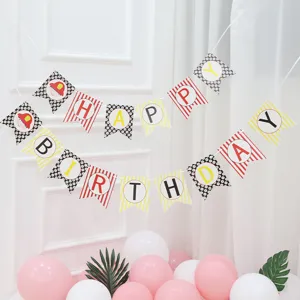 Kids birthday party decoration banner cartoon happy birthday swallowtail paper flag set