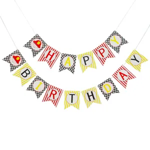 Kids birthday party banner firefighter cartoon theme swallowtail paper hanging flags