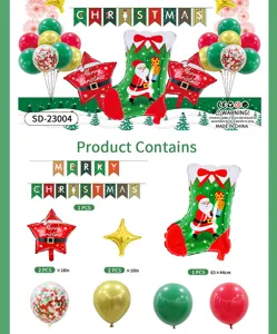 Christmas balloon set detail showing Santa stocking and banners for party decoration.