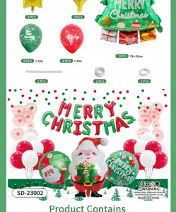 Christmas balloon set for party decoration featuring Santa Claus and holiday banner.