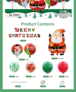 Christmas balloon set details showing santa foil balloons, banner, and confetti latex items.