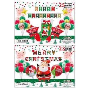 Christmas balloon decoration set with Santa Claus and banner for holiday party festive supplies.