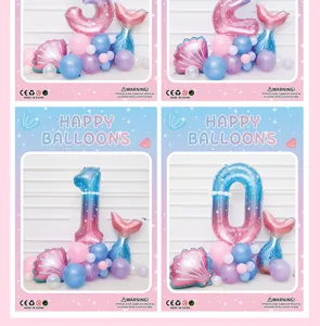 Starry mermaid number balloon set for kids birthday party decoration and celebration.