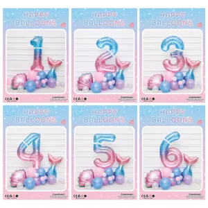 Mermaid number balloon set for kids birthday party decoration starry theme 1-6 balloons