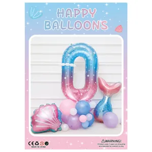 Kids birthday party mermaid balloon set with number zero foil balloon decoration kit