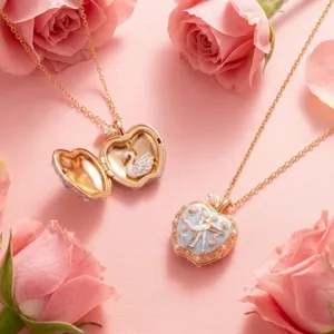 Vergulde appel medaillon ketting met geëmailleerde ballerina en zwaan hanger voor meisjes