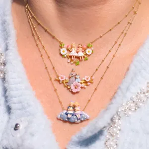 Fairy Tale 3D Doll Pendant Necklace For Women Copper Enamel Flower Branch Cloud Necklace Gentle Jewelry Romantic Affection Friendship Gift