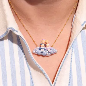 Fairy tale style 3D doll cloud necklace, delicate gold chain, sweet friendship gift.