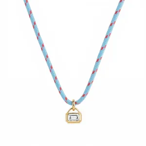 Stainless steel geometric cubic zirconia colorful cord pendant necklace for women fashion