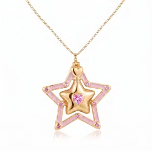 Exquis collier pendentif étoile cœur en zircon avec style de conte de fées magique pour femmes.