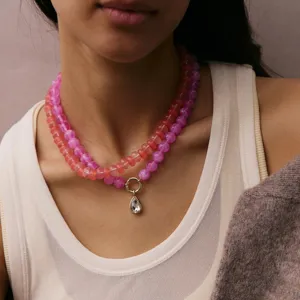 Handgemaakte dubbellaagse kralenketting met druppel kristal hanger voor dames stijlvolle sieraden