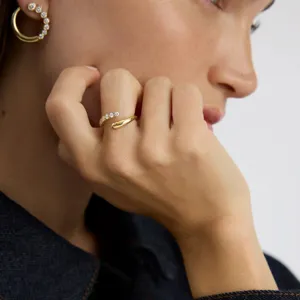 Gouden roestvrijstalen geometrische wikkelring met schitterende steentjes voor damesmode
