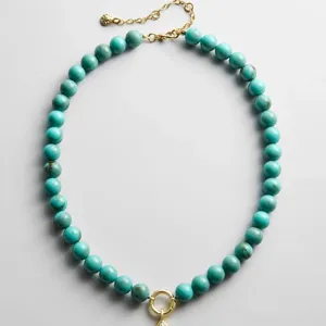 Elegante turquoise kraal sleutelbeenketting met gouden ketting, veelzijdige mode sieraden.