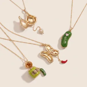 Funny Food Series Copper Locket Necklace Pickle Seasoning Can Garlic Simulation Food Play Bracelet For Unisex Creative Gift Jewelry
