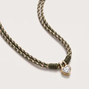 Double braided rope heart zircon necklace stylish minimalist vintage neck chain jewelry