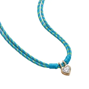 Charming heart zircon double braided cord necklace for women, stylish contrast color choker.