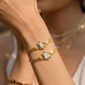 Dubbellaagse slangketting armband met druppel en vierkante zirkoon voor dames elegant