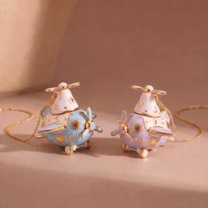 Cute enamel airplane necklace with sun moon and star pendant, lovely design gold tone jewelry.