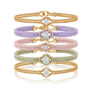 Macaron gekleurde dubbele gevlochten armband met zirkonia en verstelbare ketting sieraden