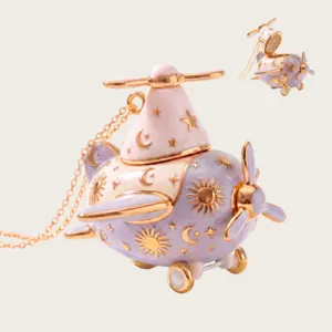 Openable airplane necklace cute enamel sun star moon pendant gold plated fashion jewelry detail
