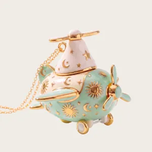 Cute opening airplane pendant necklace with sun moon star charm gold chain jewelry