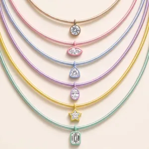 Minimalistische Roestvrijstalen Strass Geometrische Hanger Ketting Meerkleurige Touwketting Vacuüm Verguld Trendy Sieraden Voor Vrouwen