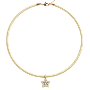 Roestvrij staal 18k vergulde choker ketting met sprankelende kristallen ster hanger voor dames.