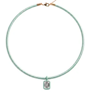 Macaron mintgroen koord roestvrij staal geometrische zirkoon hanger ketting dames