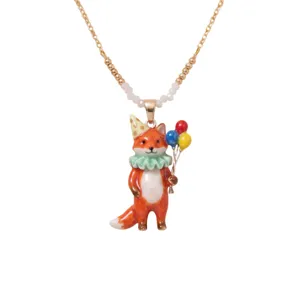 Leuke emaille vos hanger ketting met kleurrijke ballonnen en gouden ketting voor dames.