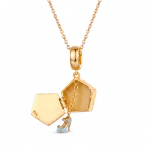 Goldene fünfeckige Medaillon Halskette mit blauem High Heel Schuh Anhänger Mädchen Schmuck