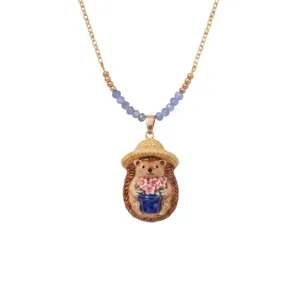 Leuke egel hanger ketting met blauwe kralen en gouden ketting dagelijkse mode sieraden