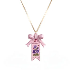 Collier pendentif nœud fleur de naissance février acier inoxydable bijoux cadeau femme
