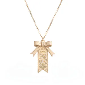 Collier pendentif nœud floral en acier inoxydable avec joli motif pâquerette d'avril.