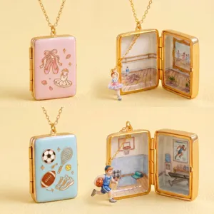 Collar De Relicario Abierto De Acero Inoxidable Cobre Esmalte Escena Miniatura Colgante De Foto Para Mujeres Hombres Joyas Regalo
