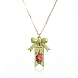 Collier de fleurs de naissance d'août chaîne dorée pendentif nœud vert bijou cadeau
