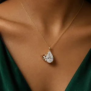 Collier pendentif chat en zircone cubique poire exquise, bijoux sur le thème des animaux 18k.