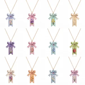 Collier Ruban Fleur de Naissance 12 Mois Acier Inoxydable Bijou Floral Coloré Pour Femmes