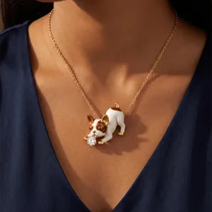 Collier Minimaliste En Acier Inoxydable Avec Pendentif Chat Chien Plaqué Or Strass Animal Choker Bijoux Cadeau Pour Femme