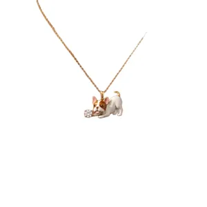 Collier bouledogue français en acier inoxydable plaqué or avec pendentif zircone.