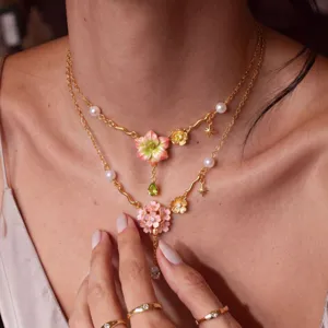 Geboortemaand Bloem Halsketting Koper Emaille Kunstparel Kwastje Hanger Voor Vrouwen Vintage Sieraden Cadeau