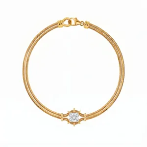 Detailopname van de dubbelstrengs slangenketting armband met vierkante zirkoonsteen.