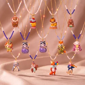 Collier émaillé cirque animal dessin animé mignon perles bijoux accessoire femme
