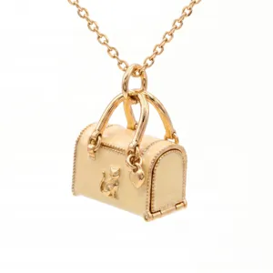 Minietje ketting met handtas hanger en kat, vergulde schattige sieraden voor liefhebbers.